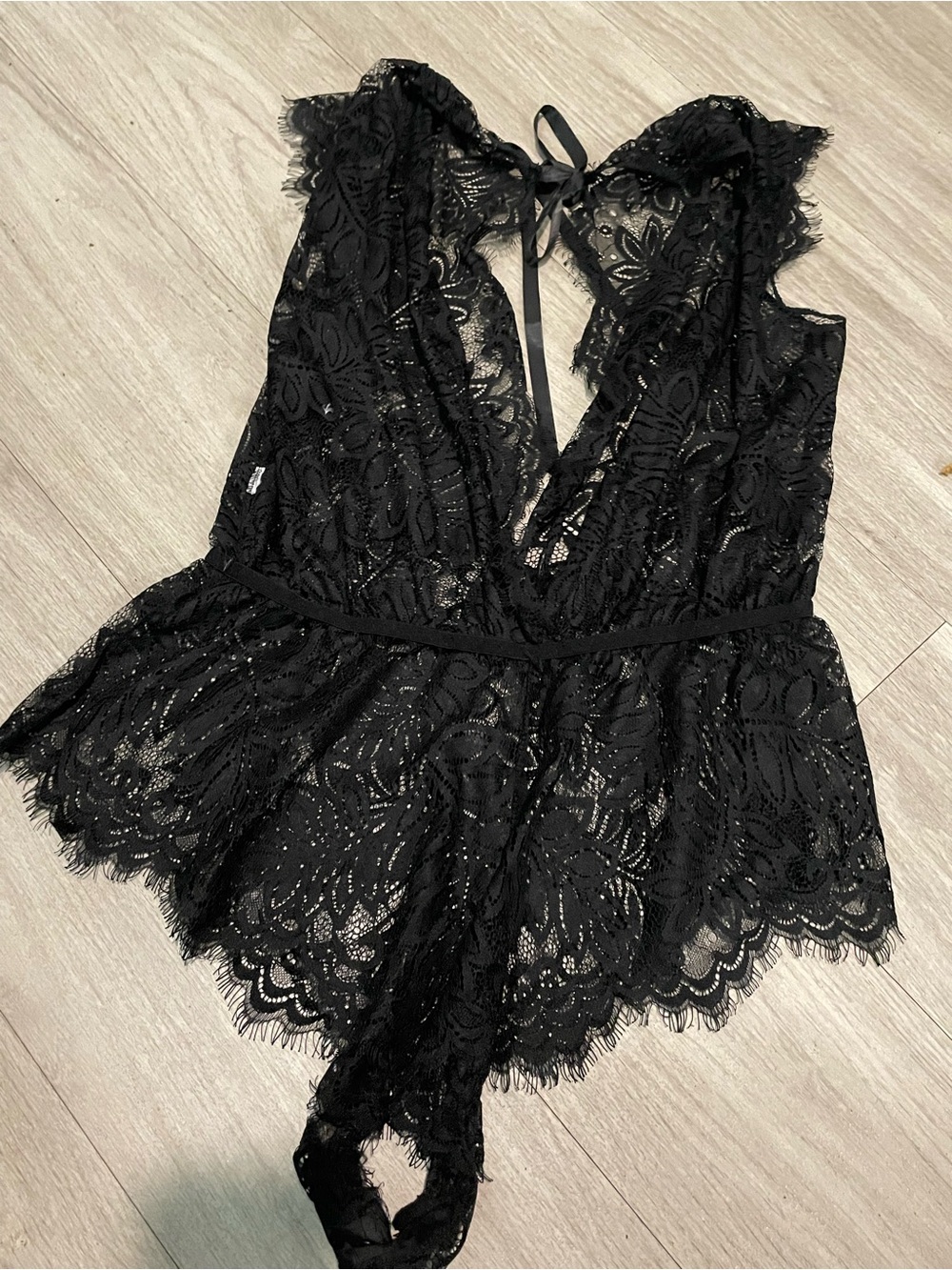 Black Lace Deep V Teddy Bodysuit - Women Intimates